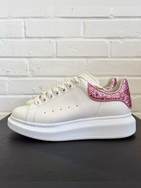 Alexander McQueen Women’s Oversized Sneakers White Pink Glitter, SZ 38.5 (US 8)